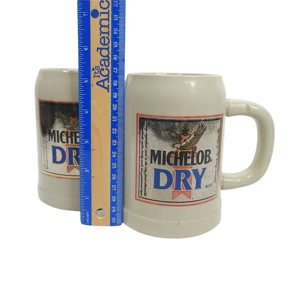 Michelob Dry Beer Mug Stein Glazed Ceramic Gray Lot Of 2 West Germany